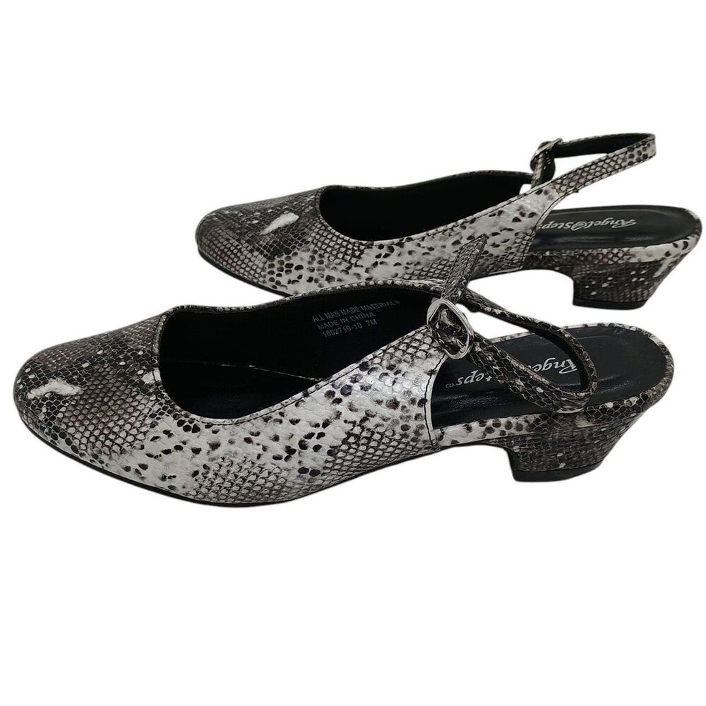 Angel Steps Women's Slingback Shoes Snake Print Size 7 M Black Ivory Low Heel